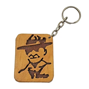 Vintage Boy Scouts Baden Powell Wood Silhouette Tribute Keychain - Picture 1 of 4