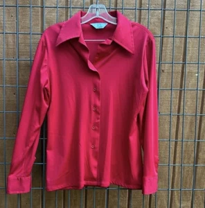 Vtg Polyester Disco Shirt Pointy Collar Women’s 70s Maroon - Picture 1 of 4