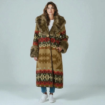 Таша Polizzi пальто женщин средний ацтеков Southwest родной искусственного меха куртка длинный новый - Изображение 1 из 4