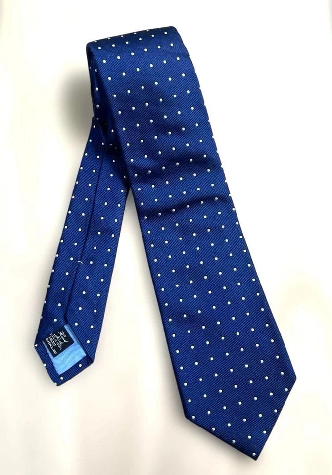 Corbata Cuello Drake Azul Blanco Punteada 100% Seda Hecha a Mano en Inglaterra Muy buen regalo Foto 1 de 4