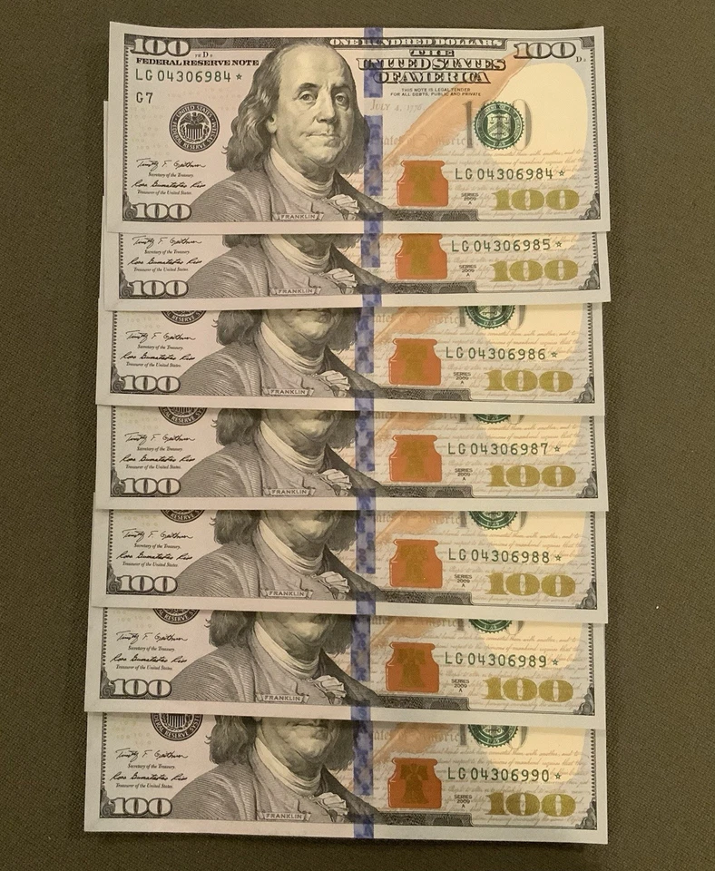 $100 Sequential Order STAR Notes (7 Count) Uncirculated Series 2009A - Image 1 of 1