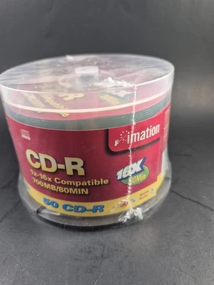 Imation CD-R Spindle Blank Media 16X Compatible 700MB/80Min SEALED 50 Pack. NEW. - Image 1 of 4