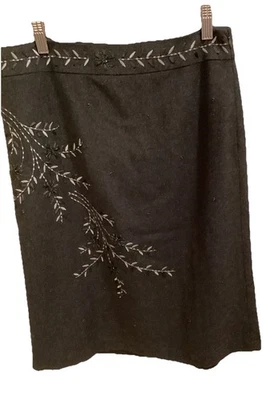 Falda Ann Taylor Mezcla de Lana Línea A Gris Oscuro Cinta Bordada Cuentas Talla 6 Nueva con Etiquetas Foto 1 de 4