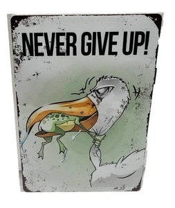 Blechschild Retro 30x20 cm Never Give Up! Deko Motivation Spass Spruch Frog Fun - Bild 1 von 4
