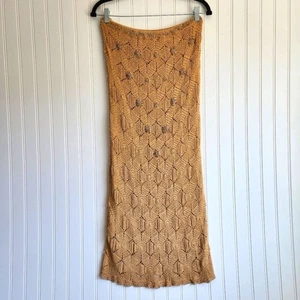 EASY SPIRIT Vintage Tan 90's Boho Crochet Beaded Pull On Maxi Skirt 0 - Picture 1 of 7