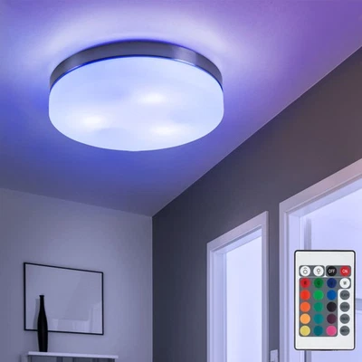 Salon Plafonnier Luminaire Verre Blanc Dimmable LED Télécommande RGB Rond - Photo 1/4