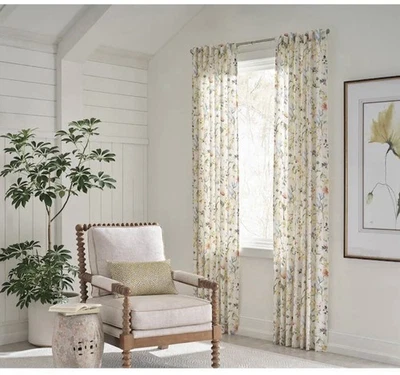 Panel de cortina individual ojal filtrante de luz de lino allen + roth Amesmore 84 pulgadas Foto 1 de 4