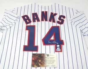Ernie Banks (HOF) SIGNED Chicago Cubs Majestic Size L Jersey #14 Beckett COA - Picture 1 of 1