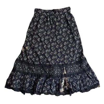 Vintage 70s gunne sax cottage boho floral print skirt with lace trim size S - Image 1 of 4