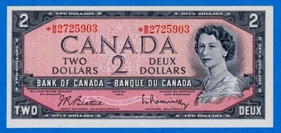 Canada $2 1954 BC-38bA / P-76b QE II REPLACEMENT aUNC/UNC NOTE  *B/B 2725903 - Image 1 of 4
