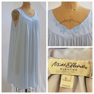 Camicia da notte corta MISS ELAINE blu nylon trasparente full sweep ricamo floreale L usata in ottime condizioni - Foto 1 di 10
