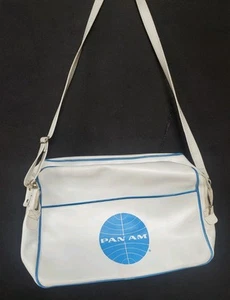 Vintage Pan Am Airlines White Shoulder Strap Vinyl Travel Bag Carry On Tote - Picture 1 of 24