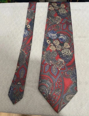 Bill Blass Men’s 100% Silk Neck Tie Multicolored Paisley Design Made In USA Red - Image 1 of 4