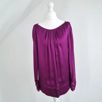 DVF 100% Silk Blouse Purple Diane Von Furstenberg Top Long Sleeves Elliman 6 8 - Image 1 of 4
