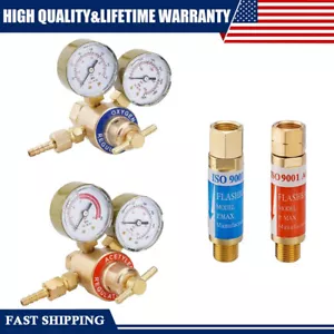 Oxygen Acetylene Regulator Welding Gas Gauges + Flashback Arrestors Regulator US - Picture 1 of 12