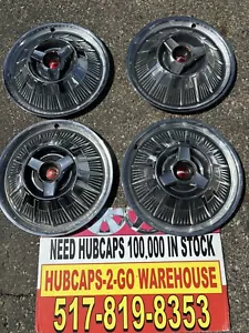 1964 Ford Thunderbird hubcaps Set 4 very rare 15”Black/Red Emblem Spinners Nice - Picture 1 of 15