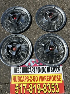1964 Ford Thunderbird hubcaps Set 4 very rare 15”Black/Red Emblem Spinners Nice - Image 1 of 4