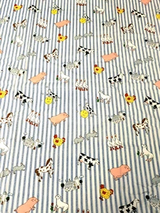 1.25 YD Moda Blue Striped Ticking Farm Animal Fabric Sew Quilt Kids Pig Cow - Picture 1 of 5