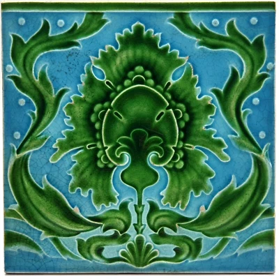 Art Nouveau 8" Fireplace Tile Floral Majolica by Mintons China Works C1899 - Image 1 of 3