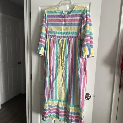 Vintage Styled by Saybury 1X Striped House Dress Front Zip 3/4 Sleeves Pockets - Image 1 of 4