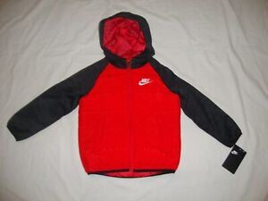 KIDS Nike 76B910-U10 Hooded Puffer Therma Fleece Jacket Red & Dark Grey Size 2T