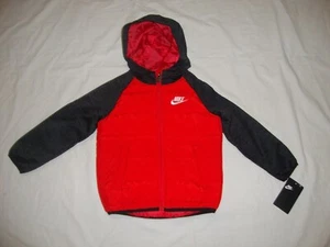KIDS Nike 76B910-U10 Hooded Puffer Therma Fleece Jacket Red & Dark Grey Size 2T - Picture 1 of 8