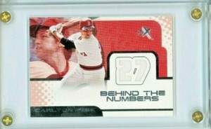2001 Fleer eX Behind the Numbers Game Worn Jersey Carlton Fisk - Boston HOF MINT