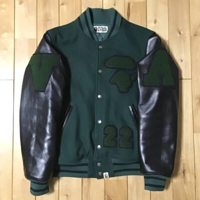 Limited to 99 Leather sleeve varsity jacket VERY BAPE A Bathing Ape Size M - Image 1 of 4