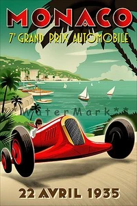 Monaco Grand Prix 1935 Car Races Vintage Poster Print Retro Style Wall Art - Picture 1 of 4