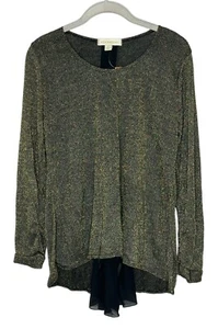 NWT NICKI MINAJ Black Gold metallic Top w/ High-Low Hem Sheer Back Size Large - Picture 1 of 6