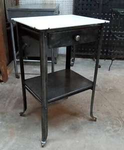 1920's Steel Medical Cabinet with White Vitrolite Glass Top on Wheels GA9361 - Picture 1 of 8