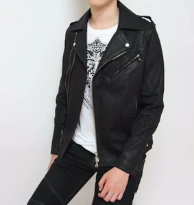 Balmain $2170 Waxed Denim Biker Jacket - Picture 1 of 10