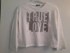 New United Colors Of Benetton White 'True Love' Silver Embossed Detail 4/5 Years - Picture 1 of 4