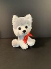 Walmart Gray White Siberian Husky Dog Red Ribbon Bow Stuffed Animal Plush 8"