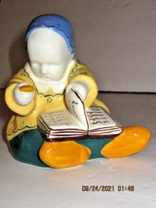 Berthe Savigny französische Keramik Figur Jugend Kind Baby Mädchen Buch signiert F-1066 - Bild 1 von 8