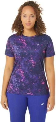 Asics Women's Running  Short Sleeve T-Shirt - All-Over-Print Small New Blue - Image 1 of 4