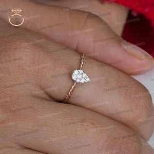 Solid 14k Rose Gold Dainty Ring Handmade Genuine Diamond Ring Minimalist Jewelry - Picture 1 of 11