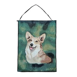 Vintage Linda Picken PEMBROKE WELSH CORGI Wall Hanging Tapestry 18" X 13" - Picture 1 of 3