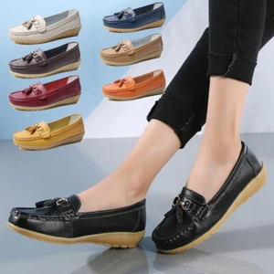 Ladies Leather Loafer Shoe Womens Memory Foam Slip On Work Wide Fit Shoes UK - Picture 1 of 14