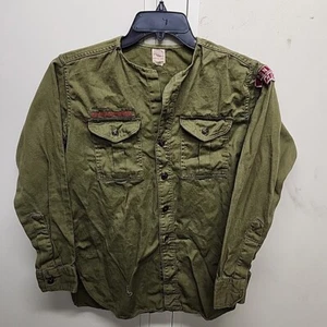 1954-67 Boy Scouts Twill Uniform Shirt LS Plastic Buttons Pontiac Mi Sz 14.5/Reg - Picture 1 of 9