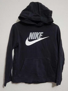 Nike Boys Size Large Hooded Long-Sleeve Sweatshirt Black W/ White Logo - Picture 1 of 2