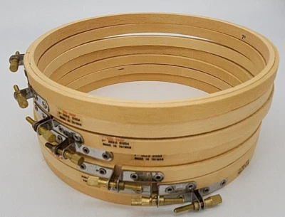 Darice Lot of 7 Wooden Embroidery Hoops Round Adjusting Screw Size 7 " Stitch - Image 1 of 4