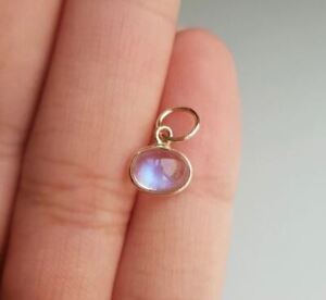 Blue Rainbow Moonstone Oval charm, 18k solid gold Pendant, Single Pcs, Gift Her