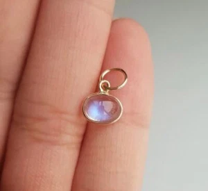 Blue Rainbow Moonstone Oval charm, 18k solid gold Pendant, Single Pcs, Gift Her - Picture 1 of 6