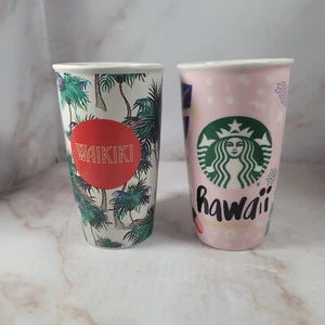 Starbucks HAWAII & Waikiki Ceramic Travel Mugs 12oz Tumbler 2016 - Picture 1 of 6