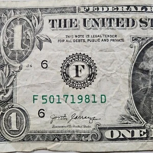 1 $ Geburtstagsschein 2017A One Dollar Schein 50171981 zirkuliert 17. Mai 1981 - Bild 1 von 2