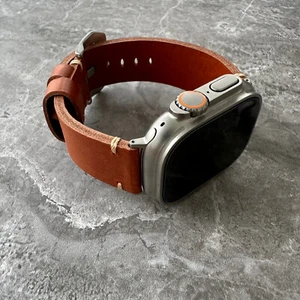 Premium Dick Hellbraun Leder Uhrenarmband Band für Apple Watch Ultra 1 2 49 mm - Bild 1 von 10