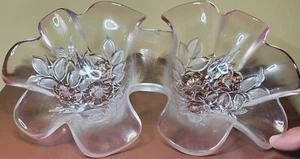 Mikasa Rosa Glas Blütenblatt Form Doppel Servierschüssel 11" Vintage - Bild 1 von 2