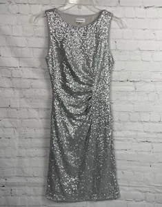 Clavin Klein Kleid silber Pailletten gerafft Party/Cocktail/Abiballkleid Gr. 2 - Bild 1 von 8