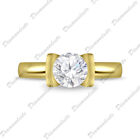 1CT Channel St Diamond Solitaire Engagement Ring 14K Yellow Gold Over 925 Silver
